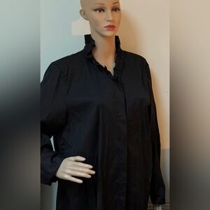 Chicos Black Ruffle Neck Drama Tunic Poplin Aline Shirt Top Size 3 NWT